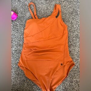 Calia Burnt Orange One Piece Tummy Control Swimsuit with removable strap sz 18